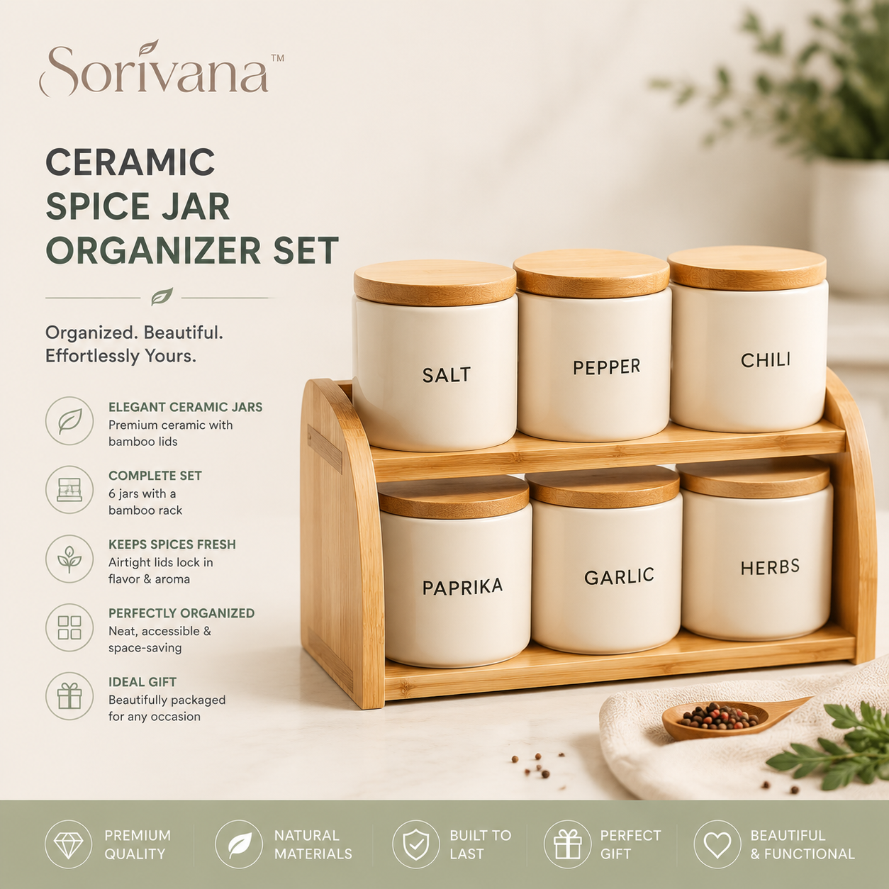 ๐บ๐๐๐๐๐๐๐โข Ceramic Spice Jar Organizer Set
