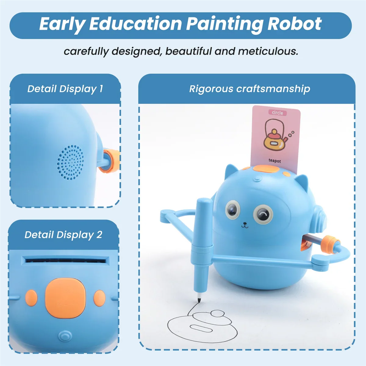 B17CC New Children'S Interactive Education Painting Robot -Montessori Learning Toys, with 100 Words Cards, Voice Interaction