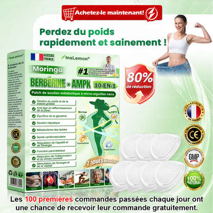 Magasin Officiel |𝐈𝐧𝐬𝐋𝐞𝐦𝐨𝐧® Moringa & Bérbérine 10-en-1 Patch Nanomicro-aiguilles Avancé👩🏻🌸 (Une application quotidienne, résultats visibles en 7 jours) 🌱 Obésité, Diabète, Apnée du sommeil, Problèmes articulaires🚚
