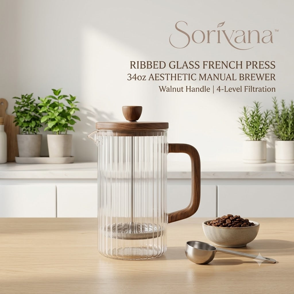 𝑺𝒐𝒓𝒊𝒗𝒂𝒏𝒂™ Ribbed Glass French Press Coffee Maker