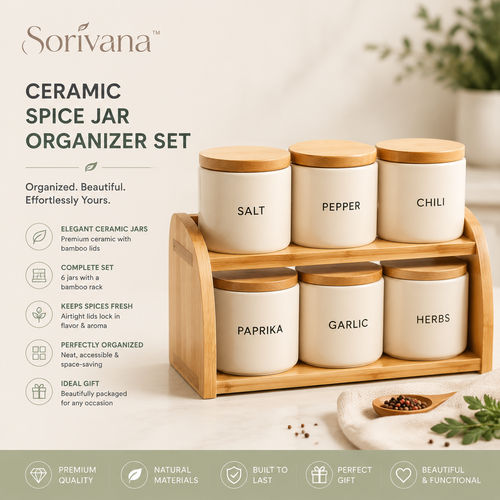𝑺𝒐𝒓𝒊𝒗𝒂𝒏𝒂™ Ceramic Spice Jar Organizer Set