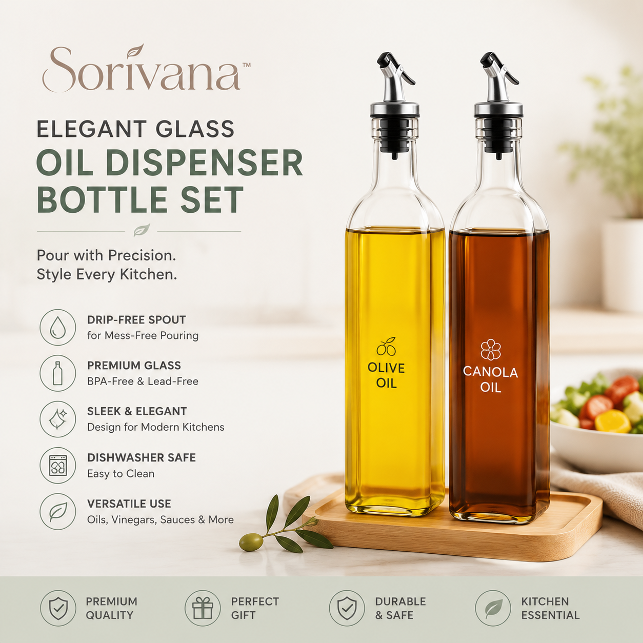 𝑺𝒐𝒓𝒊𝒗𝒂𝒏𝒂™ Elegant Glass Oil Dispenser Bottle Set
