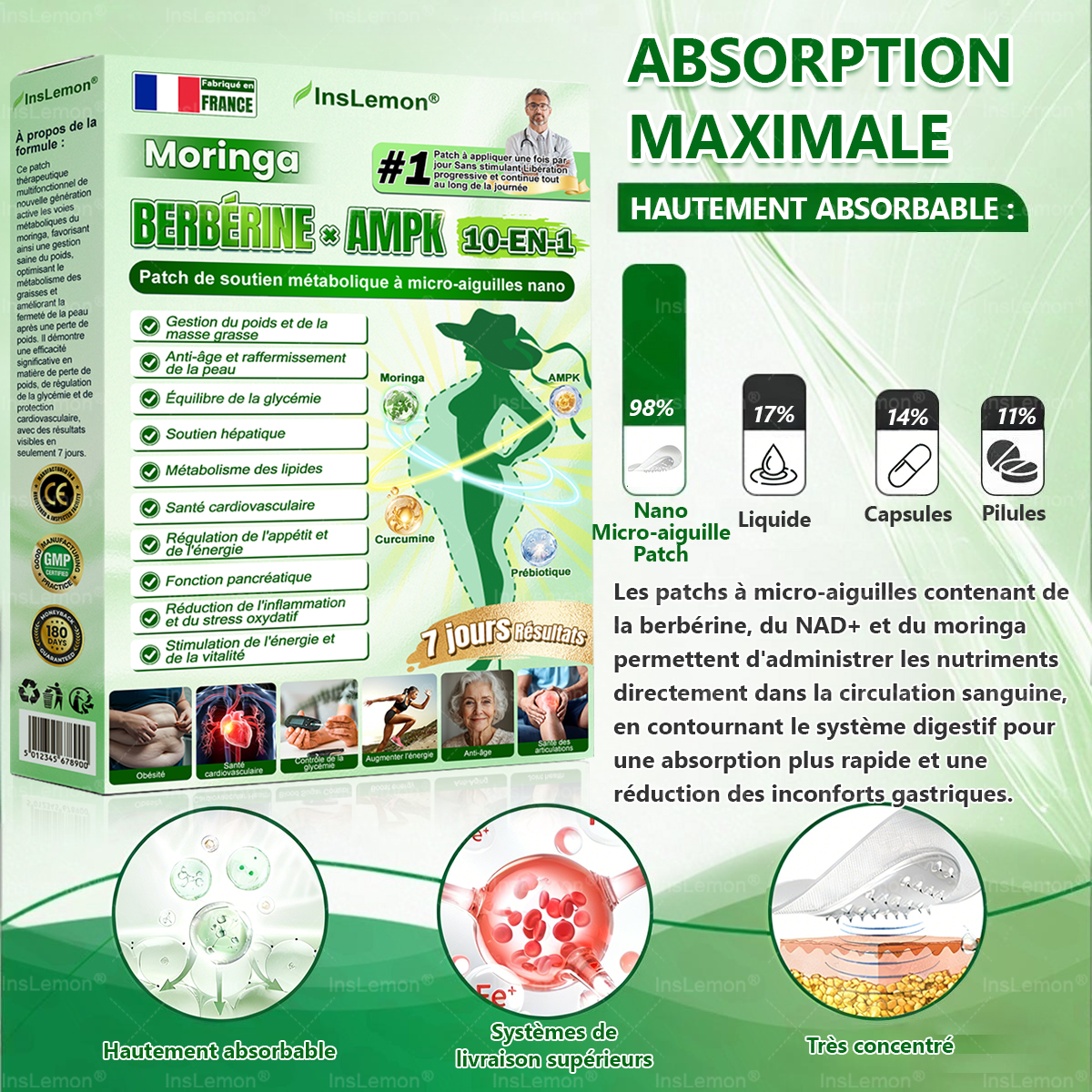 Magasin Officiel |𝐈𝐧𝐬𝐋𝐞𝐦𝐨𝐧® Moringa & Bérbérine 10-en-1 Patch Nanomicro-aiguilles Avancé👩🏻🌸 (Une application quotidienne, résultats visibles en 7 jours) 🌱 Obésité, Diabète, Apnée du sommeil, Problèmes articulaires🚚