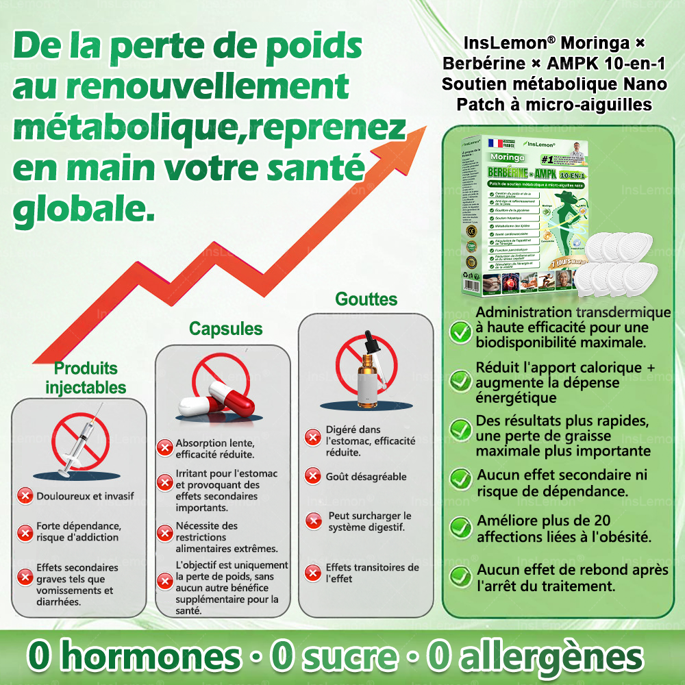 Magasin Officiel |𝐈𝐧𝐬𝐋𝐞𝐦𝐨𝐧® Moringa & Bérbérine 10-en-1 Patch Nanomicro-aiguilles Avancé👩🏻🌸 (Une application quotidienne, résultats visibles en 7 jours) 🌱 Obésité, Diabète, Apnée du sommeil, Problèmes articulaires🚚