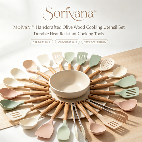 𝑺𝒐𝒓𝒊𝒗𝒂𝒏𝒂™ Handcrafted Olive Wood Cooking Utensil Set